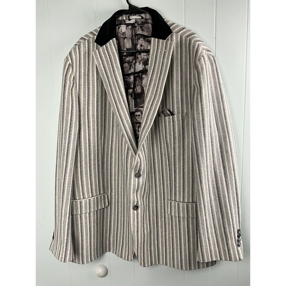 Lansky Bros Mens 54 Long Sport Coat Grey Striped Velvet Lapel Elvis Lining NEW